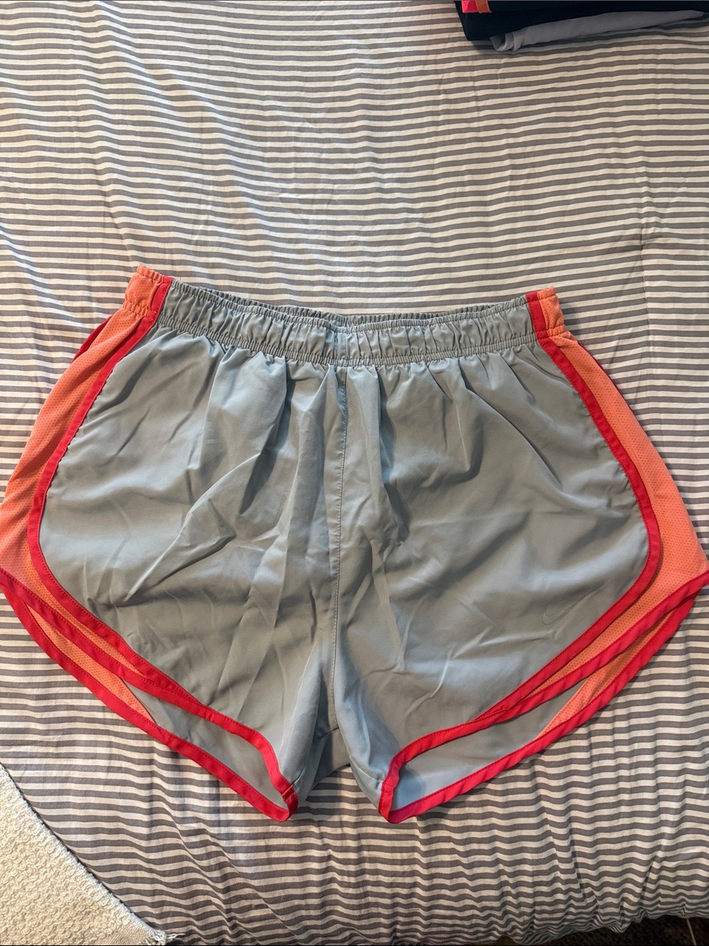 Nike Light Gray Dri-FIT Athletic Shorts with Coral Waistband Stripe
